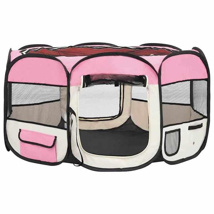 VidaXL Parc Pliable pour Chien avec Sac de Transport Rose 125x125x61 cm Enclos 171011