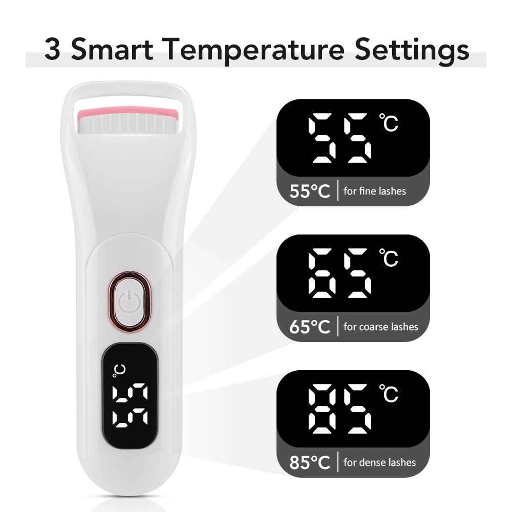 Electric Eyelash Curler Digital Display Heated Temperature Control Long-Lasting Curl Rechargeable Portable Lash Curling Wand