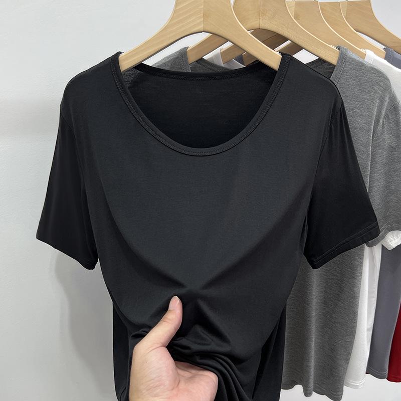 Damski T-shirt Modalowy z Dekoltem U w Dużym Rozmiarze - Elastyczny, Luźny Krój, Letni Top z Krótkim Rękawem