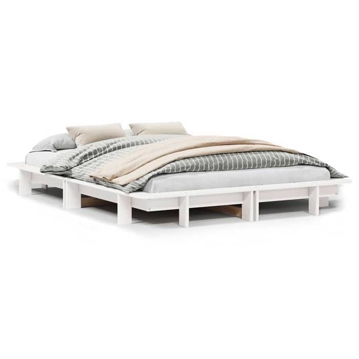 VidaXL Bed Frames White 120x200 Cm Solid Pine Wood, Bedroom Furniture, Slatted Base, Wooden Bed 350663
