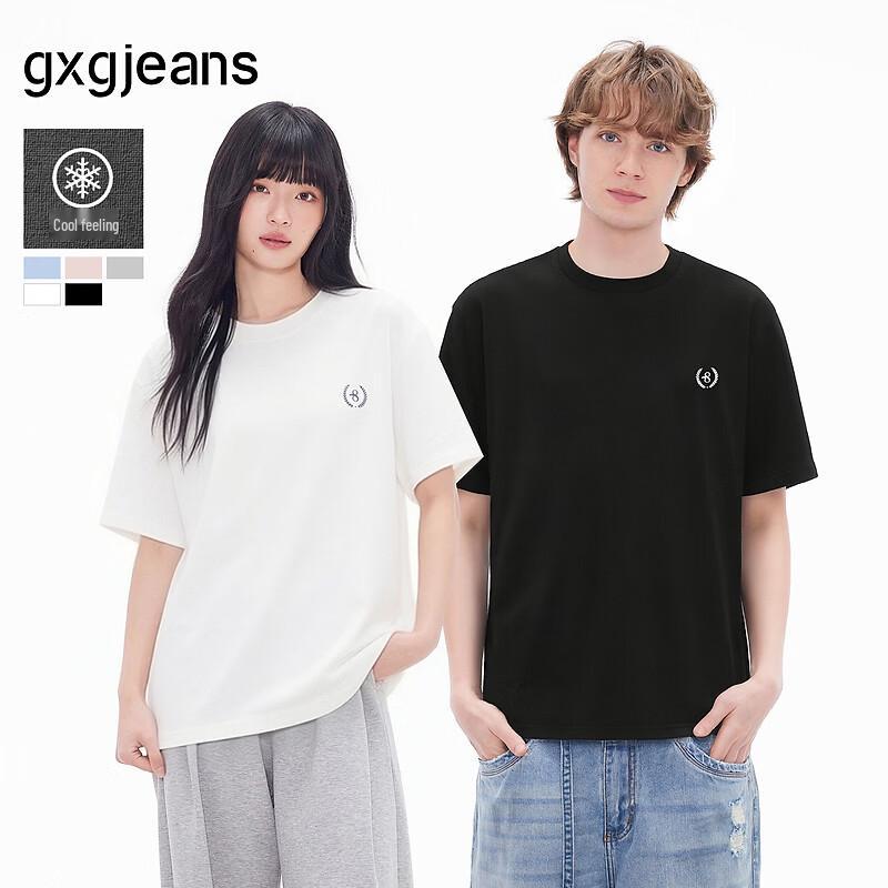 GXGJEANS Men s Simple Label Loose Crew Neck Short Sleeve T-Shirt 175/L белый