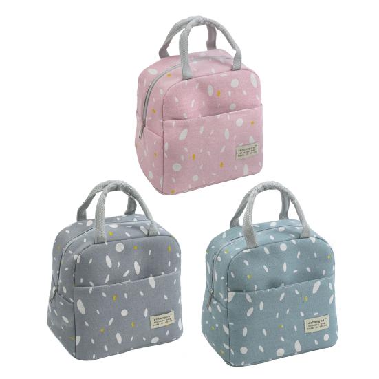 Insulated Lunch Bag Large Capacity Waterproof Foil Lining Rain Print Multi Pockets Leakproof Zipper Closure Portable Reusable