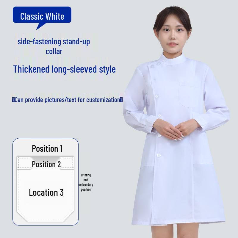 Unisex Saint Snowland Peter Pan Collar Doctor's White Coat - Long Sleeve for Dental & Hospital Professionals