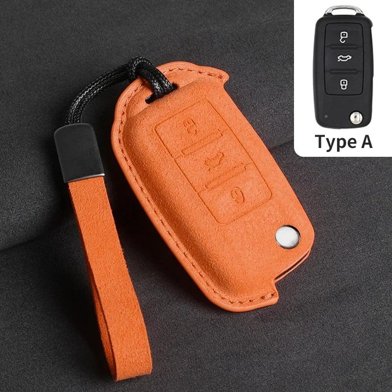 Suede Car Flip Key Case Cover for VW Volkswagen Golf 7 MK7 Tiguan MK2 T-roc T-cross Skoda Octavia Kodiaq Karoq Seat Ateca Leon