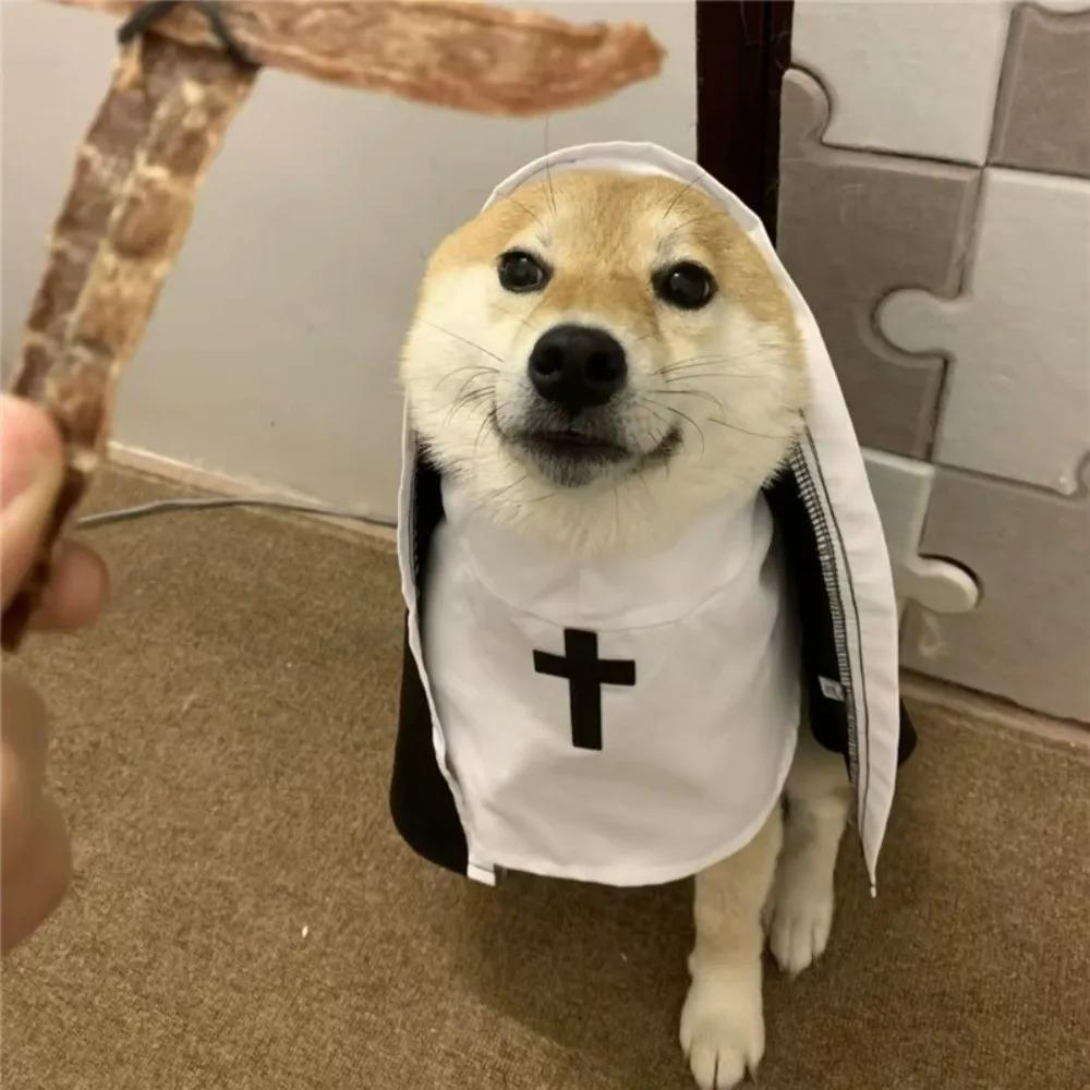 Christmas Pet Dog Cat Cosplay Costume Dress Up Pet Accessories Puppy Kitten Jesus Nun Clothes Breathable Halloween Jumpsuit Coat