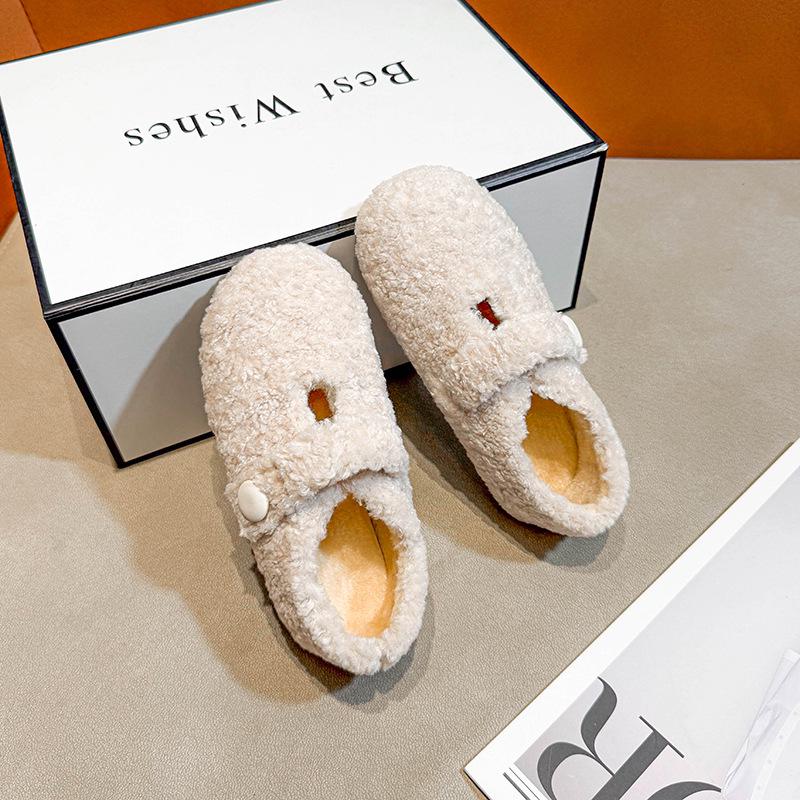 Girls' 2025 Winter Plush Moccasins: Warm, Soft-Sole, Non-Slip, Thickened Korean-Style Cotton Clogs for Outdoor Wear