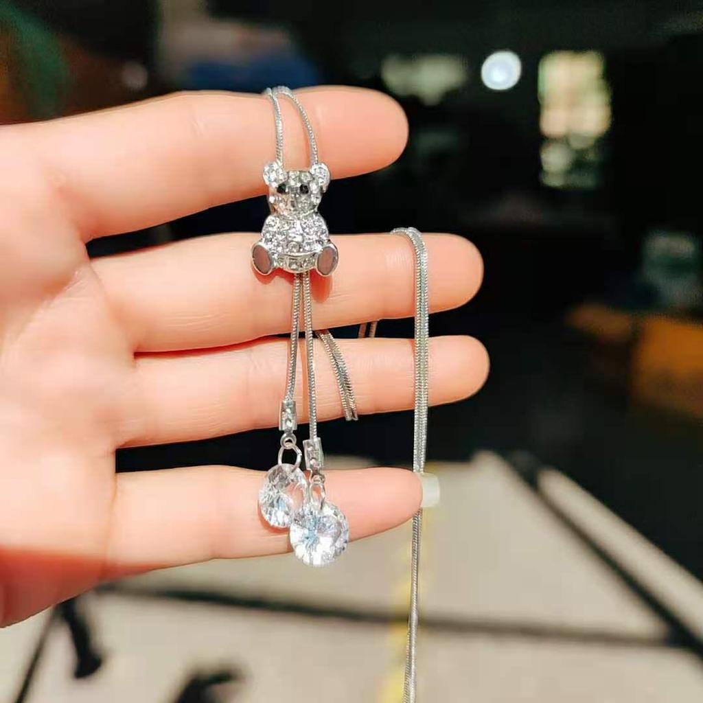 Koreanischer Schlichter Stil Langer Pullover Quastenanhänger Halskette