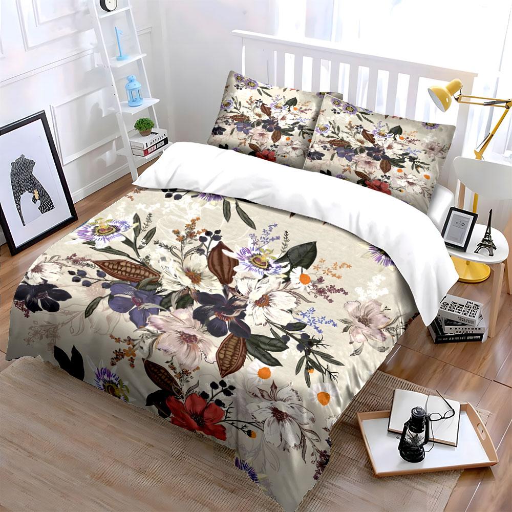 Floral Botanical Pattern Design Bedding Duvet Cover Set (1*Duvet Cover 2*Pillowcases, Without Duvet Insert)