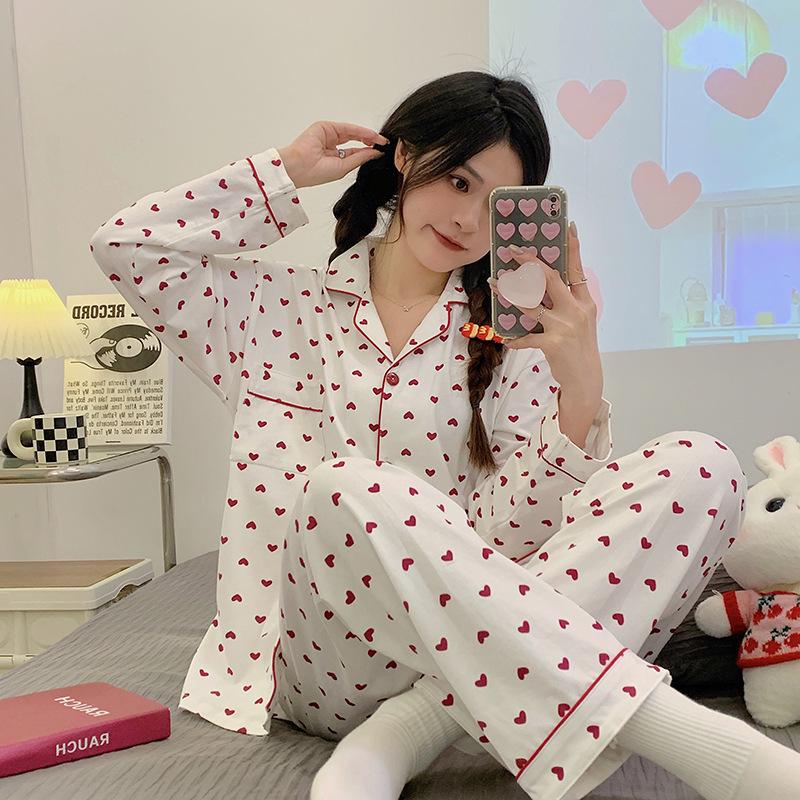 Plaid Long Sleeve Pajama Set with Pants – Spring & Autumn Style, Comfortable Home or Dorm Wear, Suitable for Outdoor Use
