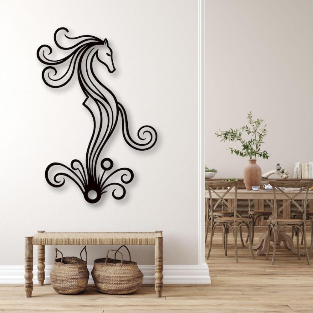 Wrought Iron Horse Head Wall Decor, Modern Animal Metal Art, Equestrian Home Decoration for Living Room, Black Abstract Sculpture