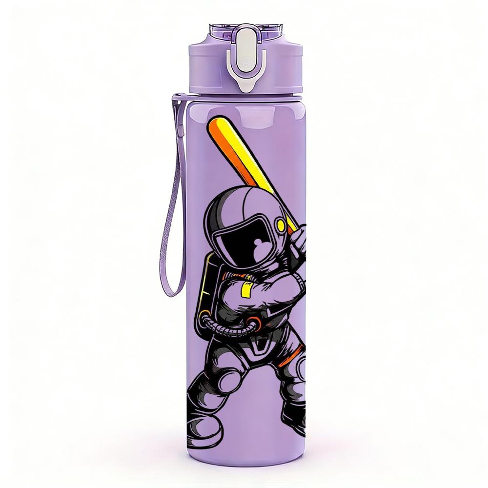 1PC Astronaut Baseball Batter Figure 750ml Color Plastic Water Bottle Leakproof Flip Straw Lid For Sports Office Home Use