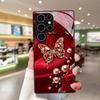 Red Satin Butterfly Rose Glass phone case mobile phones fashion phone cases for Samsung Galaxy S26 S25 S24 S23 S22 FE Ultra Plus