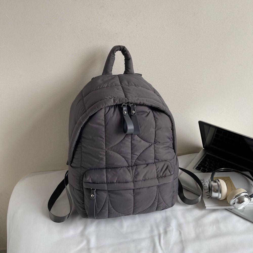 Nylon Space Cotton Shoulder Bag Solid Color Student Schoolbag Vintage Padded Coat Backpack Travel