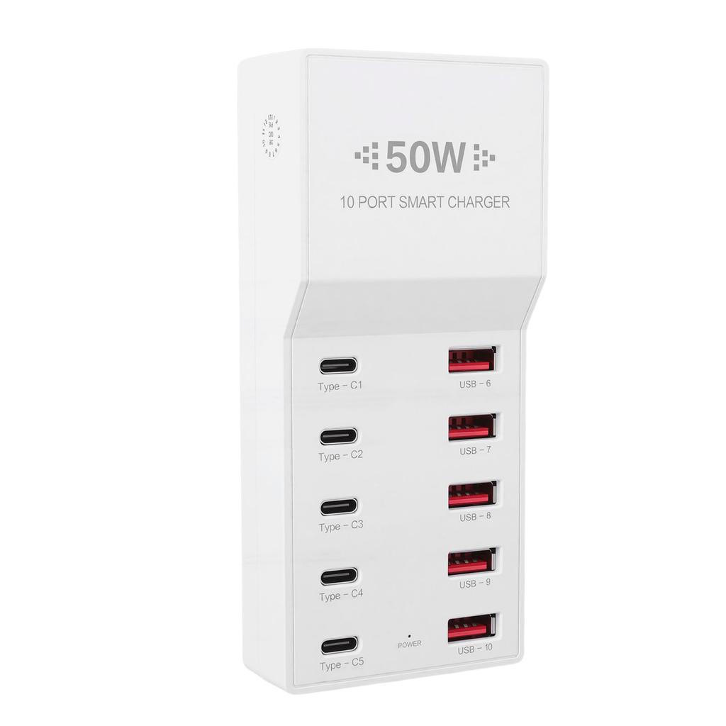 USB C Charger 50W USB Charging Station for Multiple Devices 10 Port Charging Block 5 USB Ports 5 Type C Ports US Plug