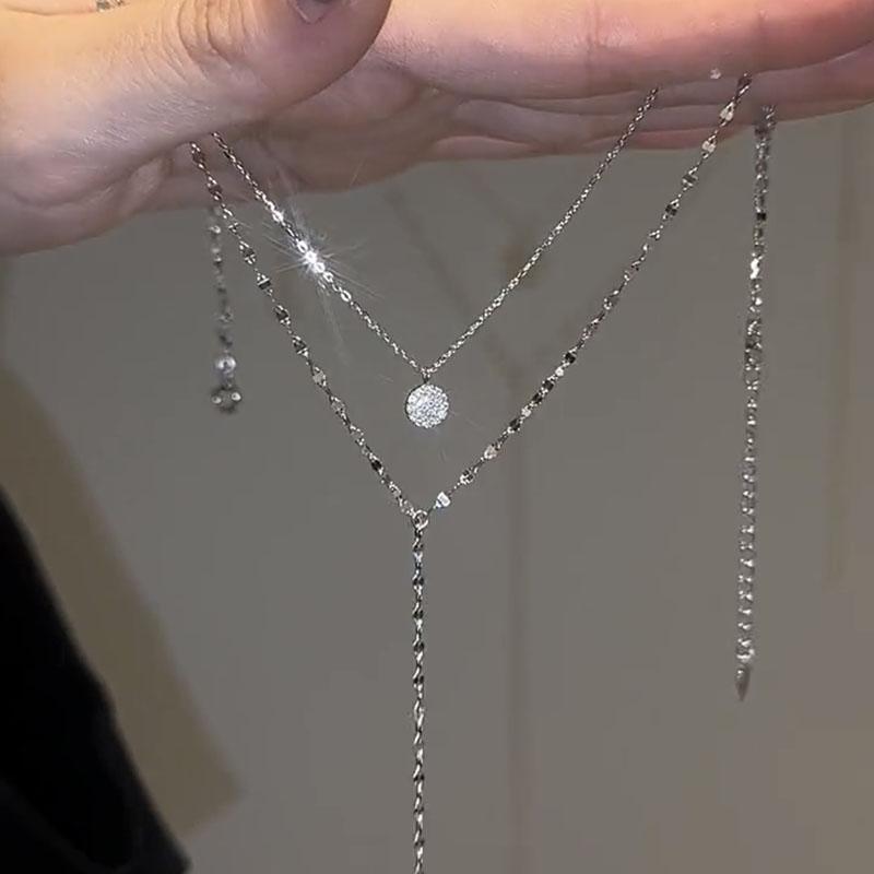 

Модное двойное колье-чокер, длинное ожерелье с круглыми подвесками, полностью инкрустированными цирконами, женский подарок, свадебные украшения