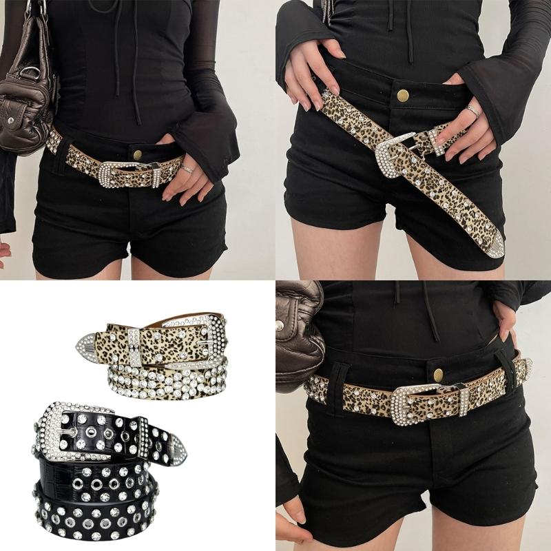 Blingbling Waist Belts for Jeans Pants Heavy Rhinestones Buckle Belt Bandsman