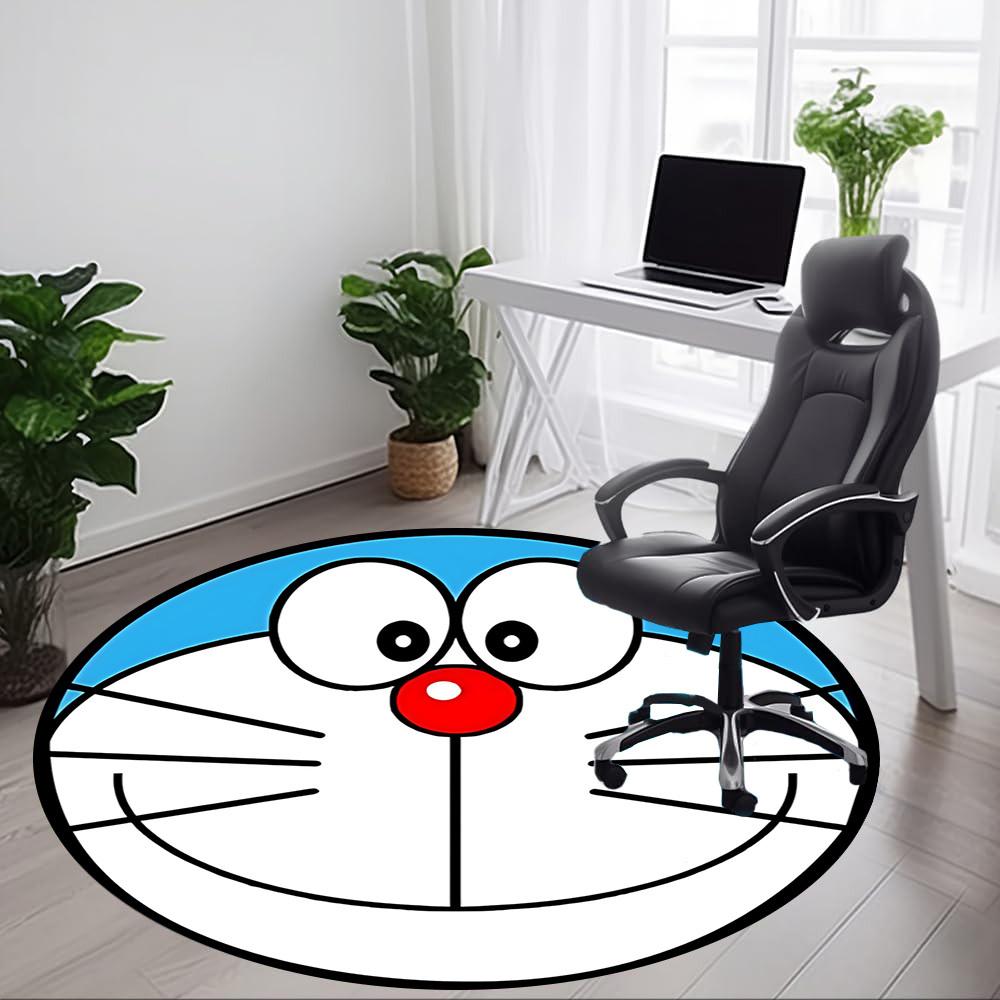 1pc Doraemon Robot Office Round Area Rug, Indoor Mat Suitable For Office, Bedroom Living Room Home Decor, Room Deco, Offic a0928181