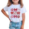 Girls' Casual Bow Tie Footprint Pattern T-shirt - Summer Children's Fashionable Short-sleeved T-shirt