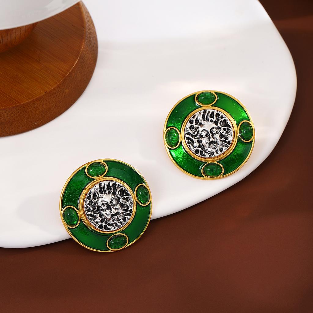 Vintage Geometric Oil Drop Earrings in Round Shape, Simple and Retro