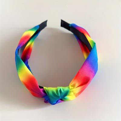 1pc Rainbow Wide Knotted Headband for Women, Soft Stretchy Fabric, Gradient Color for Spring Summer, Beach, Festival, Daily