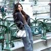 Yang Mi Women's Blue Retro High-Waisted Wide-Leg Jeans