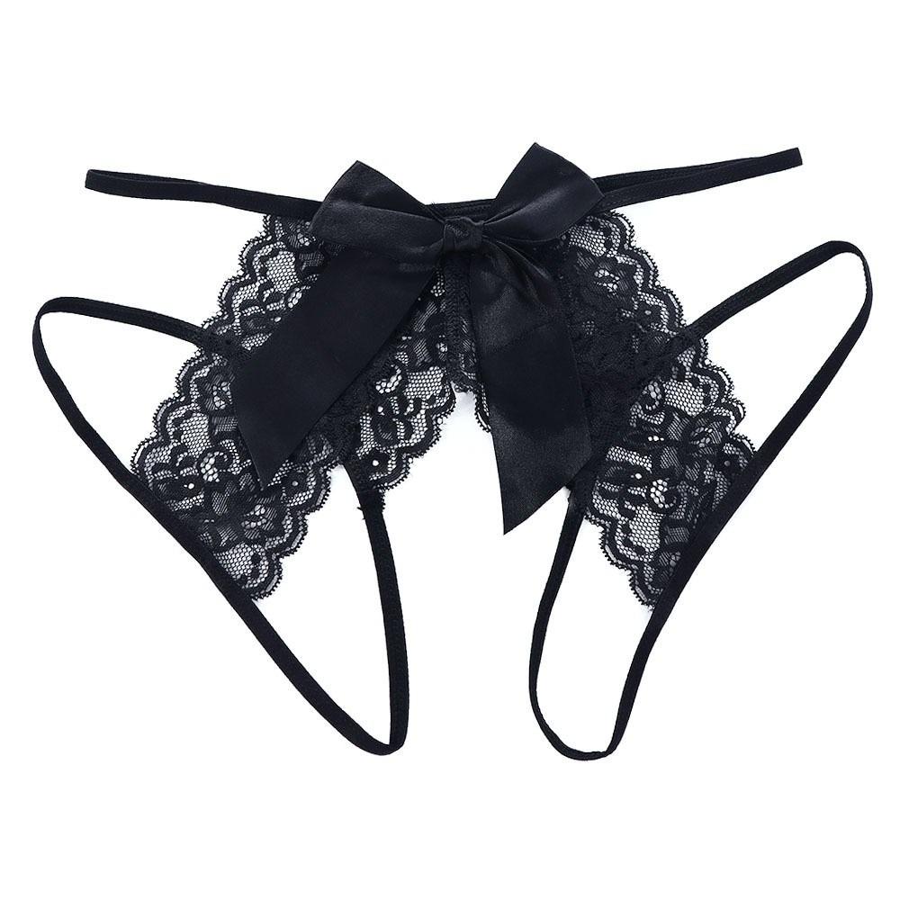 Bow Open Crotch Briefs Floral Embroidery Sheer Mesh Panties Fashion Lace Briefs  Ladies Girls