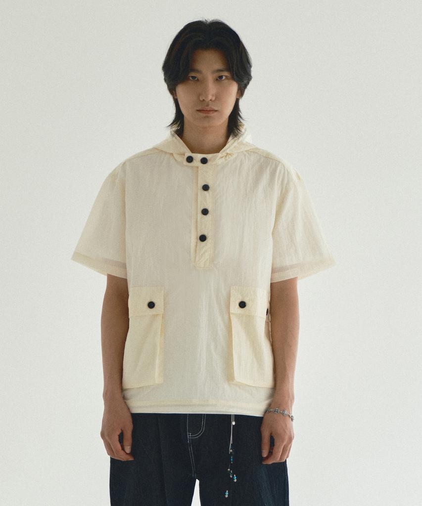 ECORR Nylon Hooded Short Sleeve Pullover_Ivory