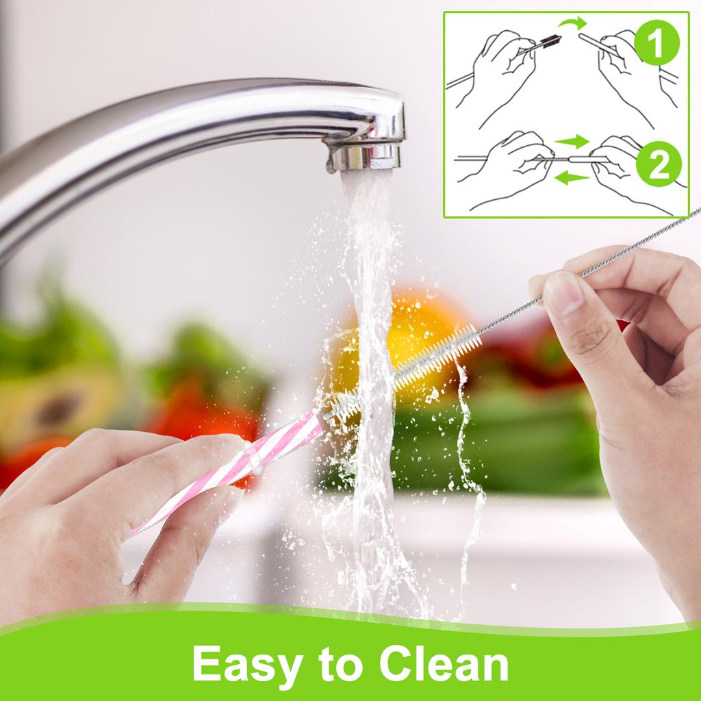 24Pcs Drinking Striped Straws Reusable Hard Plastic Straws with Cleaning Brush Candy-Striped Wedding Party Decor Drinking Straws