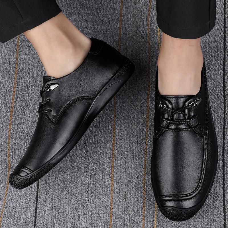 2024 Genuine Leather Men's Casual Shoes Moccasins Men Loafers Spring Autumn New Sneakers Male Lace-up Leisure Walk Shoes