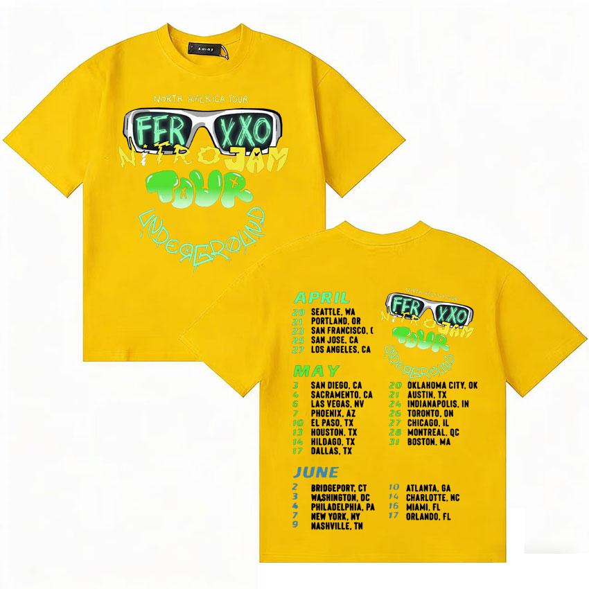 Feid Aesthetic Tour List Graphic Tshrit Pop Music High Quality Y2k Clothing Casual Short Sleeve Cotton Oversized Tops Fans Gift