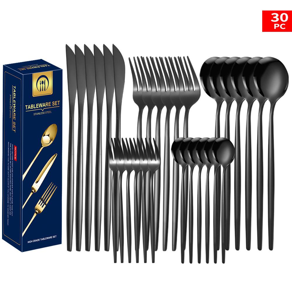 Set tacâmuri din oțel inoxidabil Portugal Gold, 24 de piese: Cuțit de Steak, Furculiță, Lingură de Hotel în Cutie Cadou