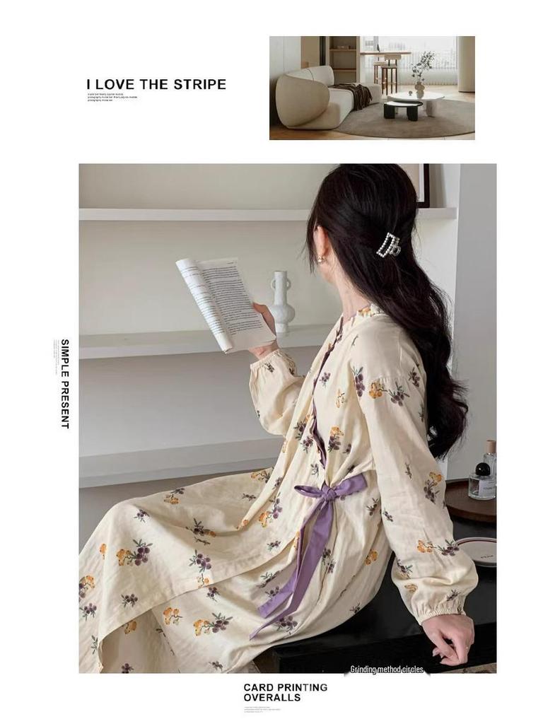 Women's Cloud Cotton Belted Pajama Dress - Cardigan Style, Stretchy, Breathable, One Size Fits All, Perfect for Casual Home Wear