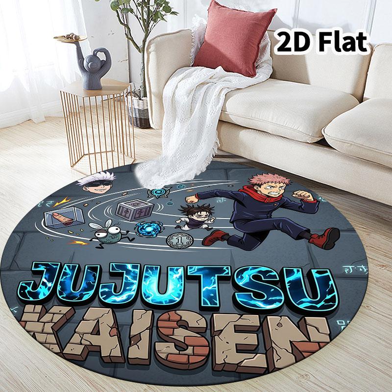 Tappeto Rotondo Jujutsu Kaisen Tappeto per Soggiorno Camera da Letto Divano Stanza dei Giochi Decorazione Tappetino Antiscivolo per Pavimento