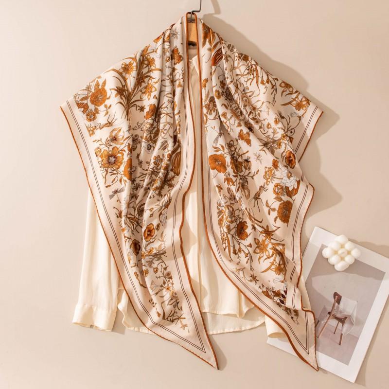 Womens Silk Wool Triangle Scarf Luxury Warm Winter Shawl Office Stylish Wrap Vintage Floral Print