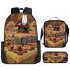 Luxury Novelty Peculiar Cool Shape Island 3D Print 3pcs/Set Pupil School Bags Laptop Daypack Backpack Lunch Bag Pencil Case