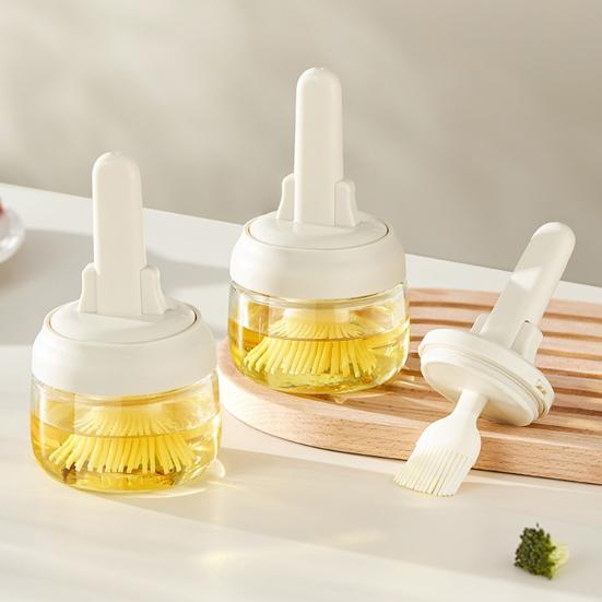 Oil Bottle with Built-In Silicone Brush Leak-Proof Glass Basting Tool for Grilling