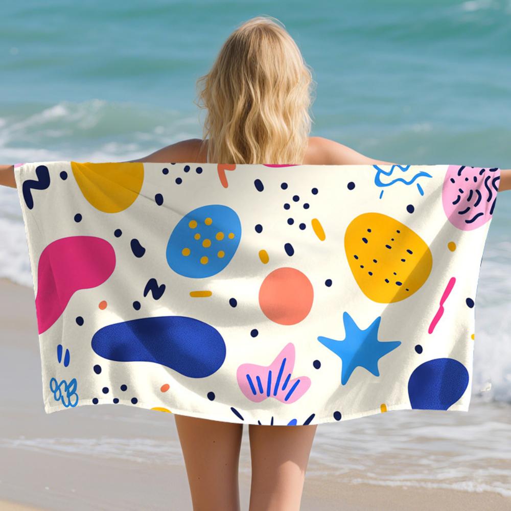 Cute Macaron Abstract Blob Shape Print Beach Towel Soft Absorbent For Women Seaside Holiday Gym Outdoor Use