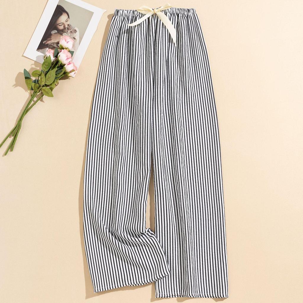 Women's Striped Pajama Pants - Summer Bubble Stripe, Slim, High Waist, Plus Size, Loose, Long Pants for Indoor/Outdoor Wear.