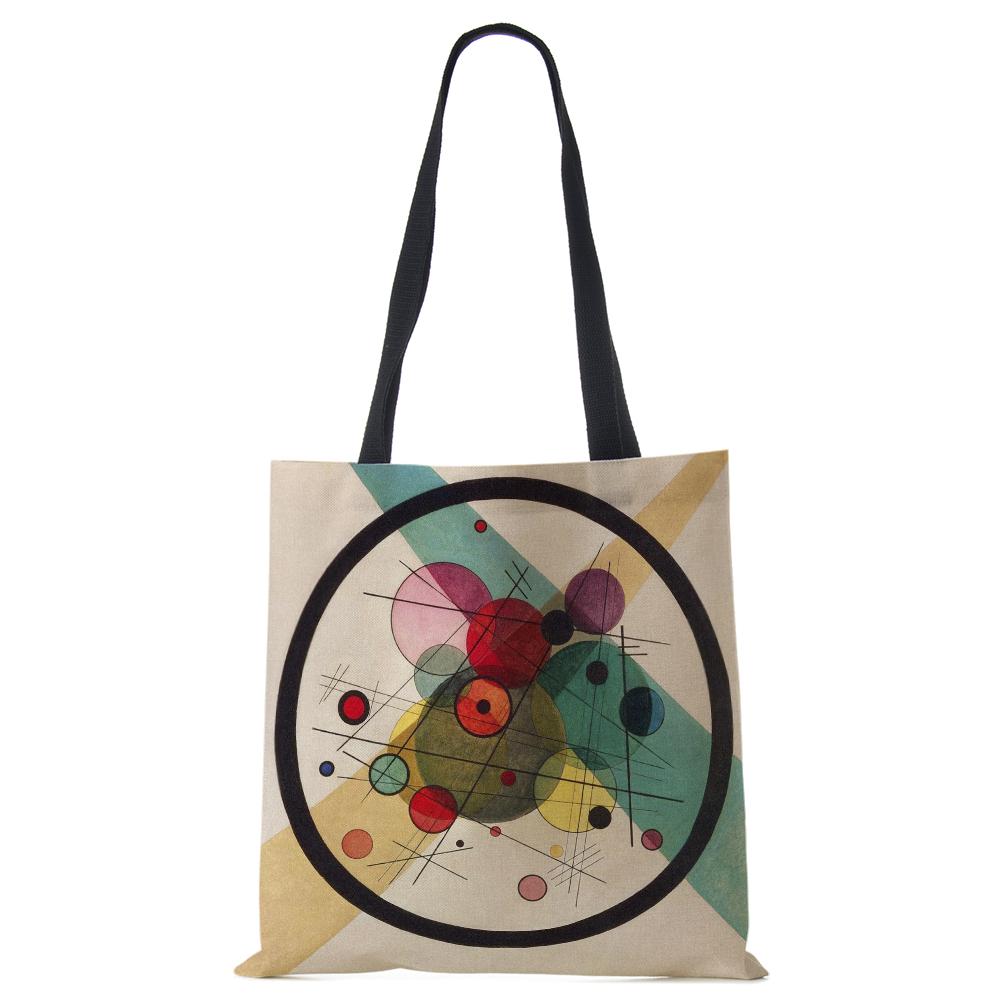 Women Handbag Linen Totes with Art Print Casual Traveling Beach Gift Bags CLE