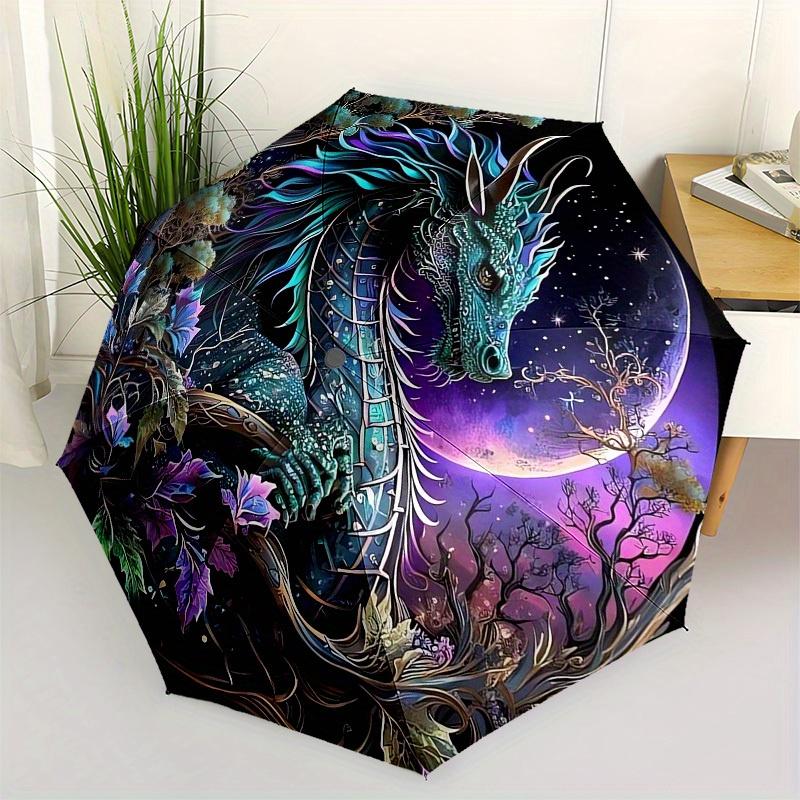 1pc Fantasy Dragon Moon Night Artwork Umbrella with Plastic Handle,Suitable for All Seasons Home Travel Outdoor UmbrellaB1851