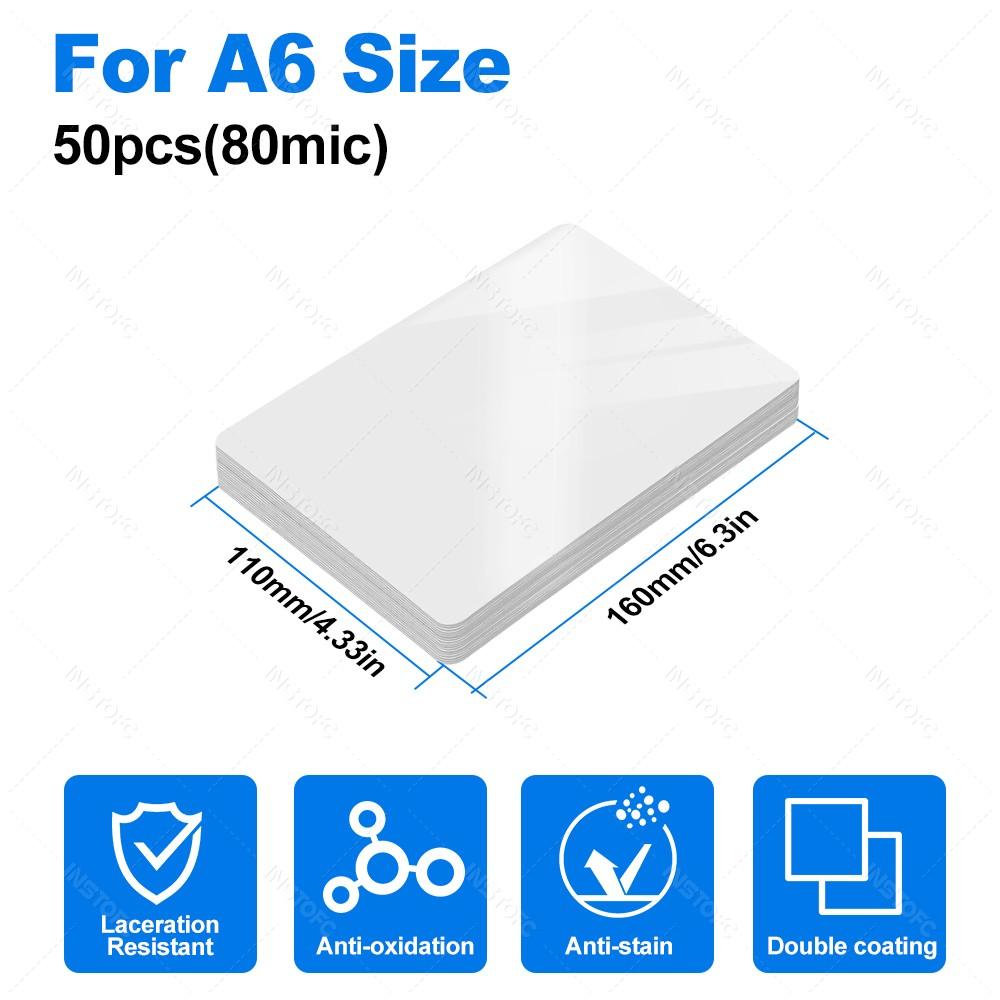 50sheets 80 Mic 3/5/6/inch Laminating Film PET EVA Plastic Film for Hot Laminator 3R 4R 5R A6 A5 A4 For Photo/Files/Card/Menu
