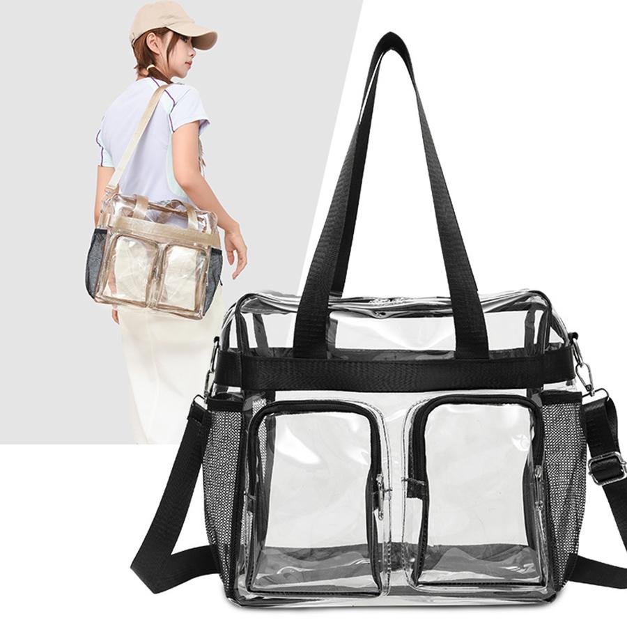 Portable PVC Transparent Shoulder Crossbody Bag Tote Satchel Handbag for Women Lady Large Capacity Clear Bag Waterproof Shopping