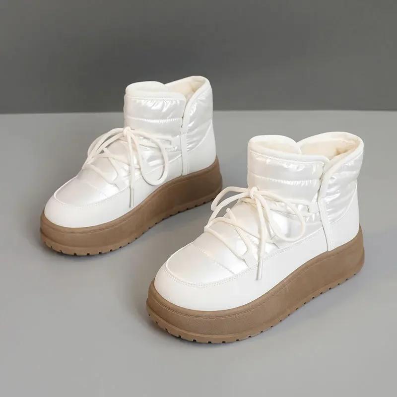 

2026 New Women s Snow Boots Fashion Platform Boots for Women Winter Plush Warm Cotton Shoes Waterproof Ankle Boots 35 белый