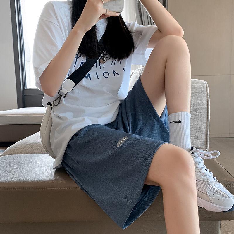 

Женские шорты-бермуды из ледяного шелка с высокой посадкой - Летние тонкие, свободные, средней длины, повседневные широкие штанины, дизайн с прямыми штанинами для визуального увеличения роста S (suggested for 80-105 jin) синий