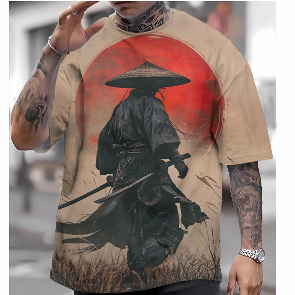 Men's Japanese T-shirt Oni Samurai Pattern T-shirt Printing