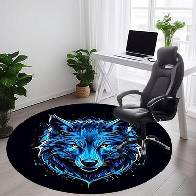 1pc Wolf Head Chair Carpet for Office, Round Non-Slip Durable Large Size Office Carpet, Suitable for Office, Beautiful Decoration