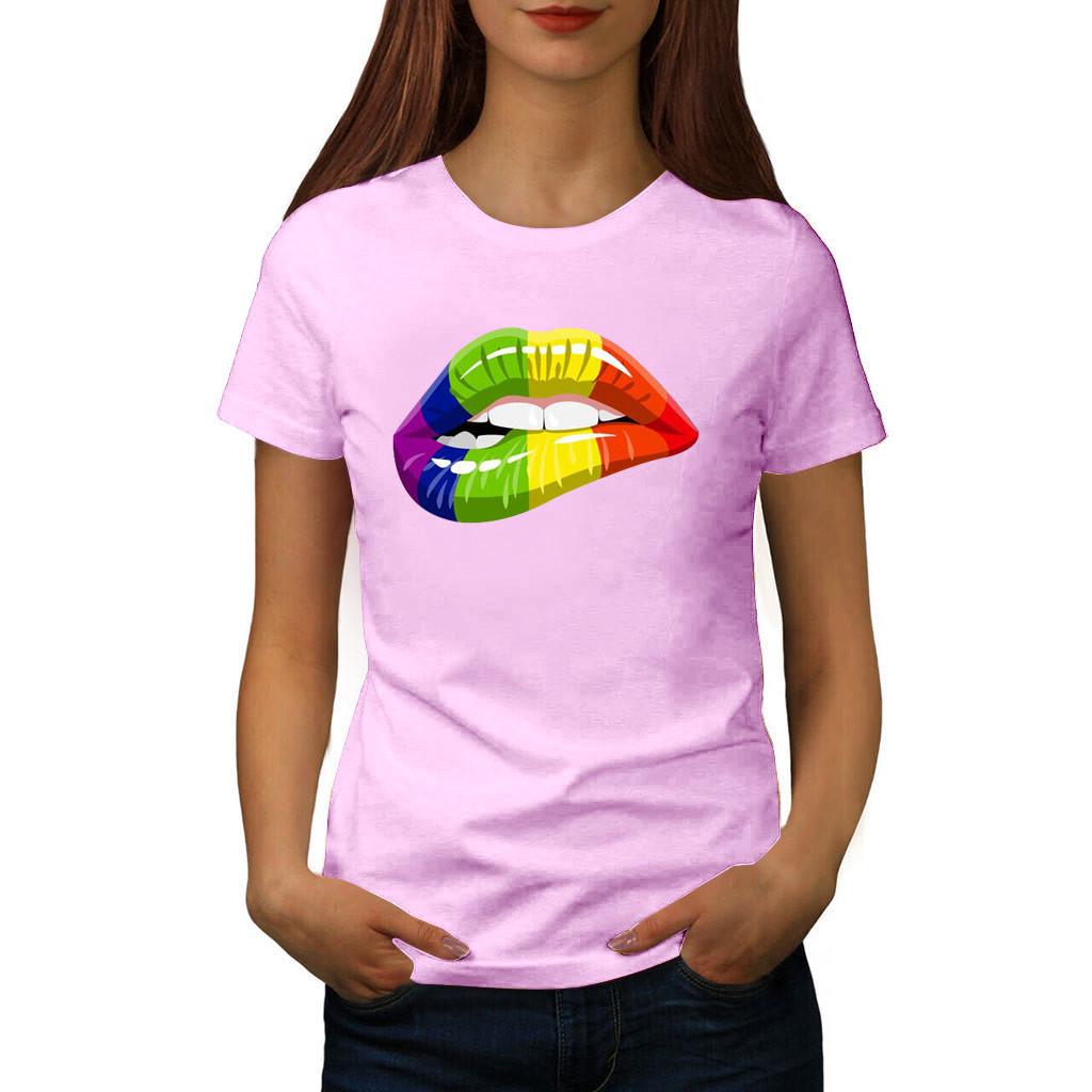 Women Girls Plus Size Lips Print Shirt Short Sleeve T Shirt Blouse Tops