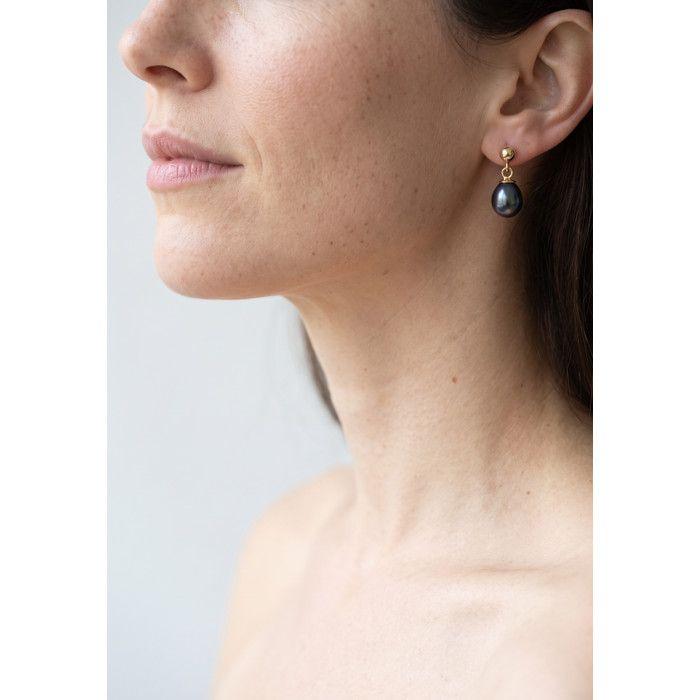 Boucles d'Oreilles - Pearls & Colors - Comète - Perles de Culture Noires 7-8 mm - Or Jaune 9 Cts - Femme