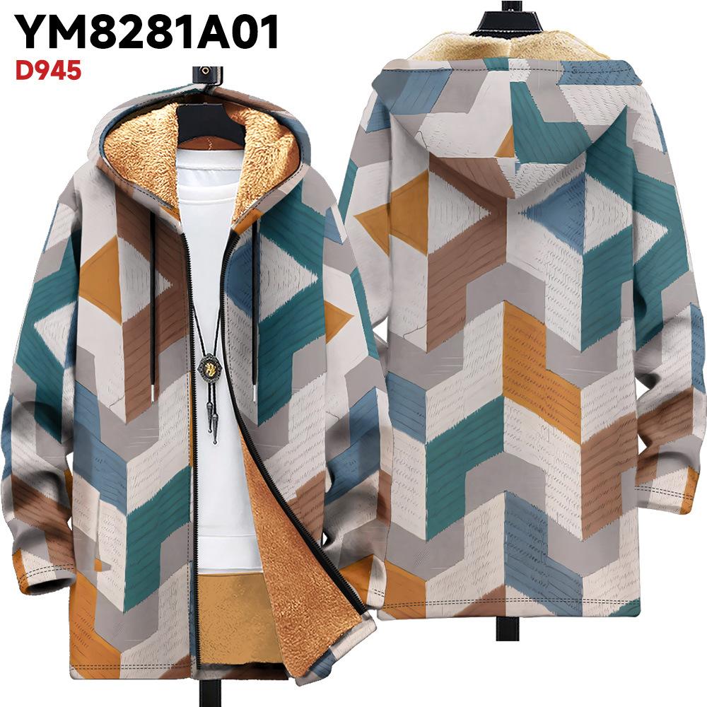 

Новая куртка многоцветные элементы узора B1 кардиган на молнии с капюшоном утолщенный зимний флис трендовая стеганая одежда 4XL