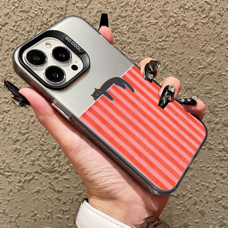 Artistic Black Cat Striped Pattern Laser Phone Case For iPhone 17 15 14 Pro Max Plus 17 Air 16 13 12 Mini 11 Pro Max Cover Funda